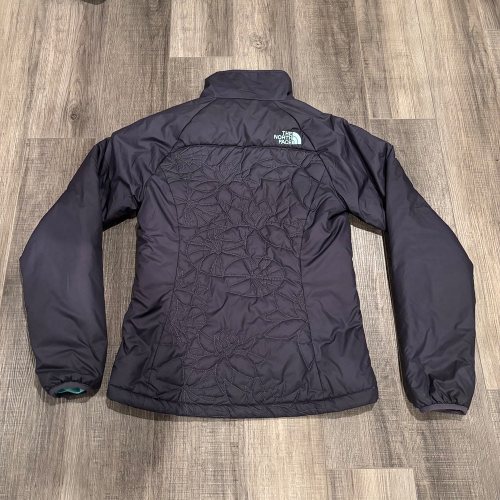 The North Face Womens Floral Quilted Insulated Jacket Gray Teal XS Full Zip - Picture 2 of 10